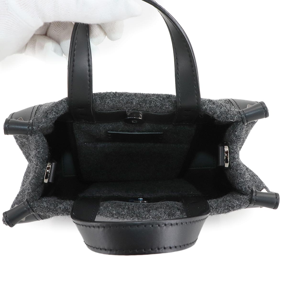 VLTN Tote Shoulder Bag Felt Leather Gray Balck