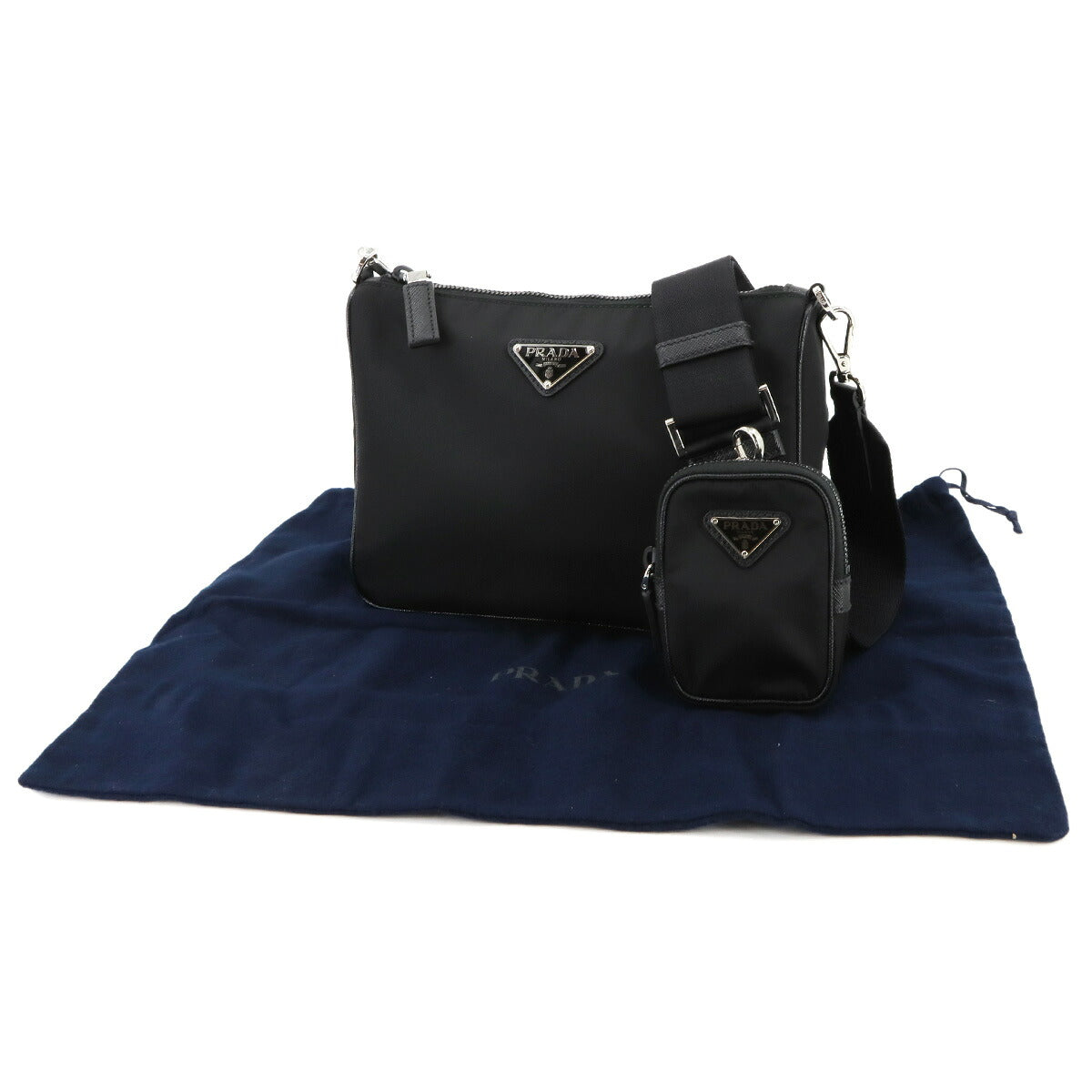 Shoulder Bag Nylon Saffiano Leather Black 2VH113 Purse