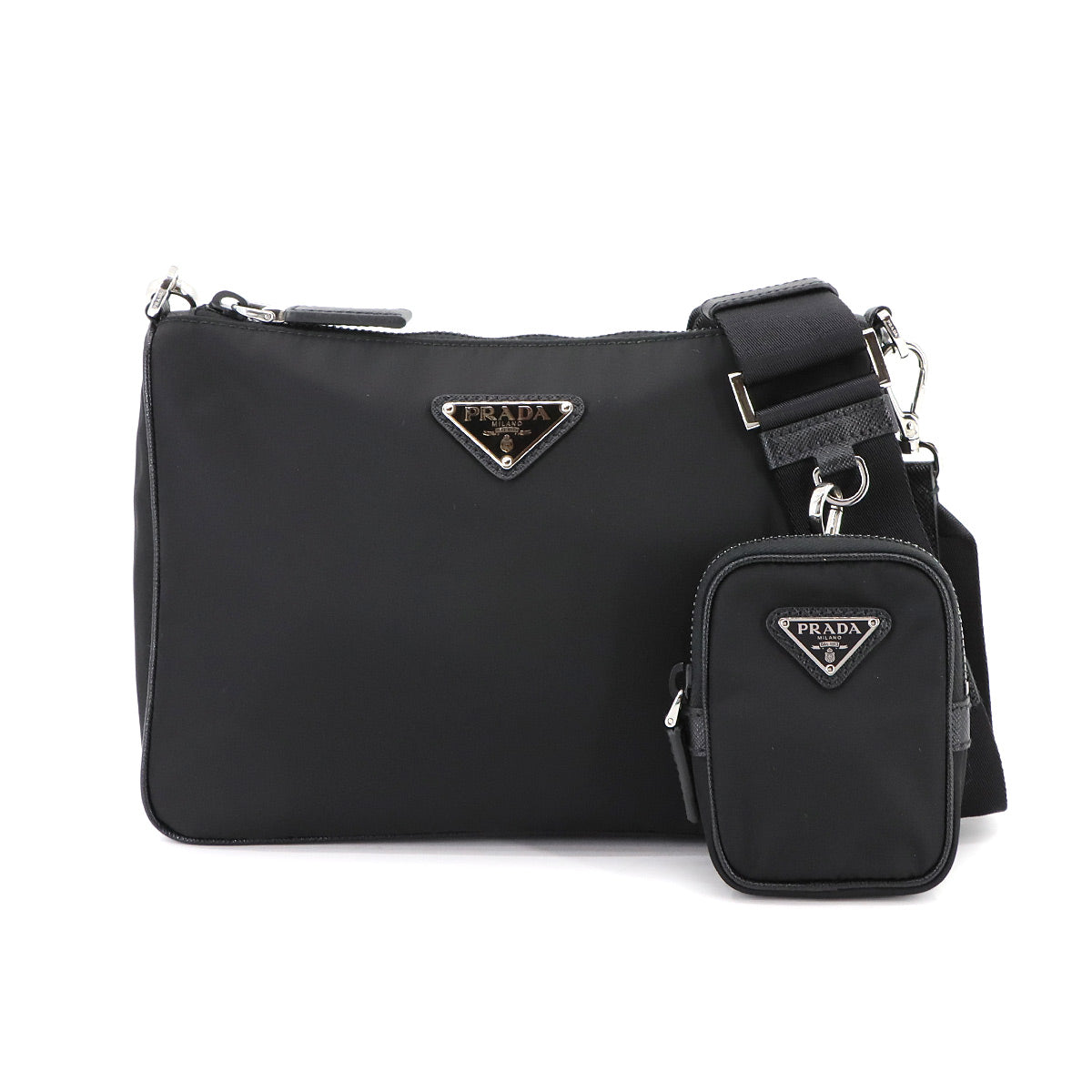 Shoulder Bag Nylon Saffiano Leather Black 2VH113 Purse