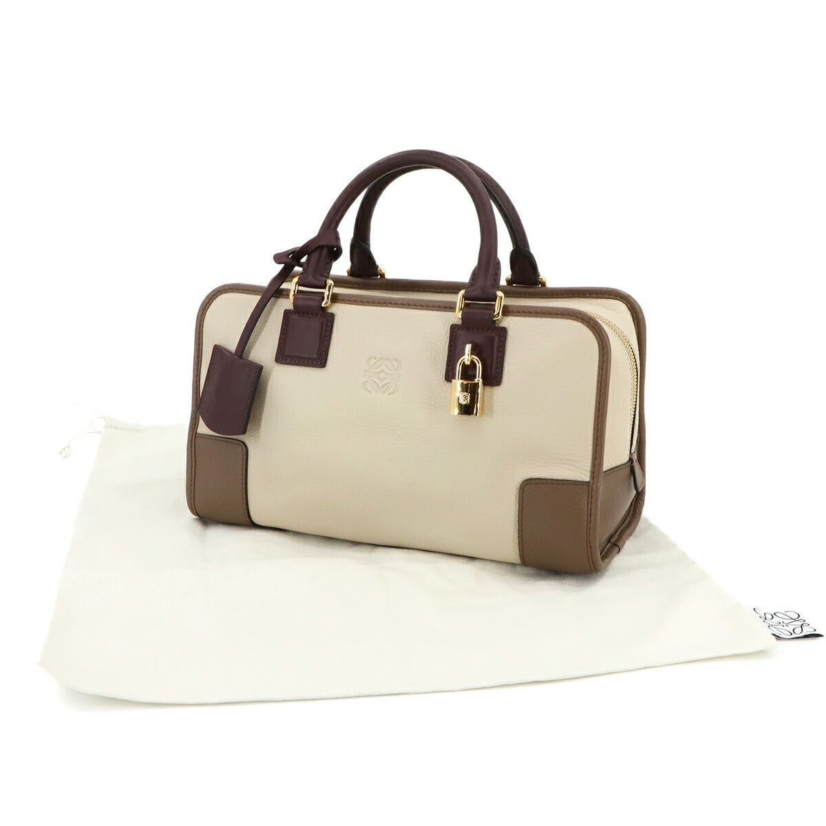 Amazona 28 Hand Bag Leather Beige Brown Bordeaux Purse