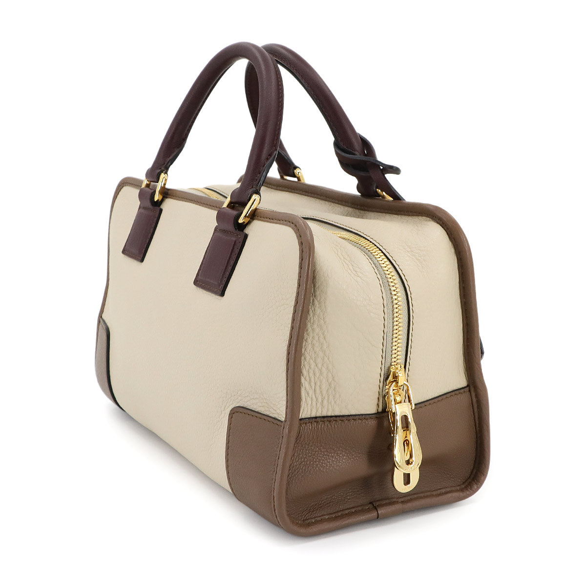 Amazona 28 Hand Bag Leather Beige Brown Bordeaux Purse