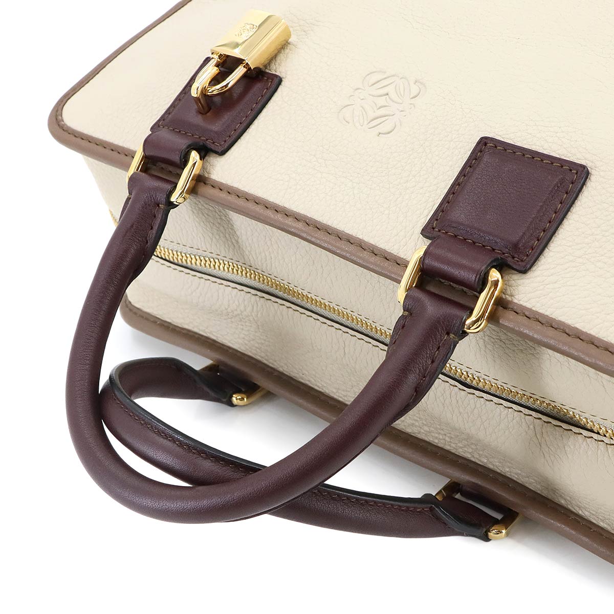 Amazona 28 Hand Bag Leather Beige Brown Bordeaux Purse