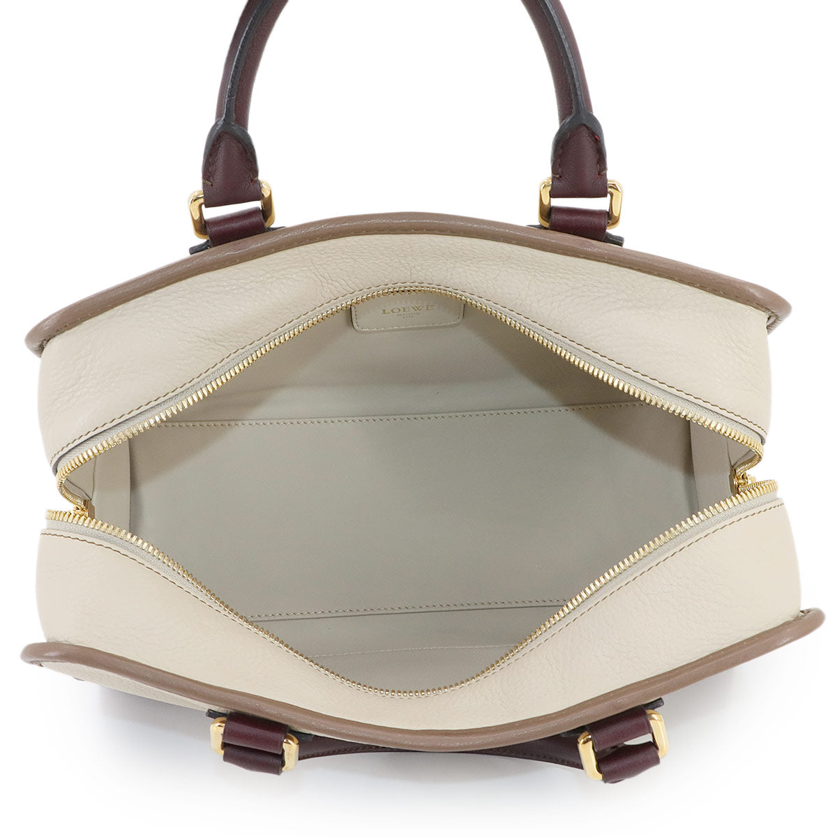 Amazona 28 Hand Bag Leather Beige Brown Bordeaux Purse