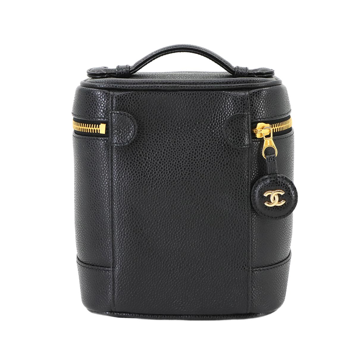 Vanity Hand Bag Caviar Skin Leather Black A01998 Vintage Purse