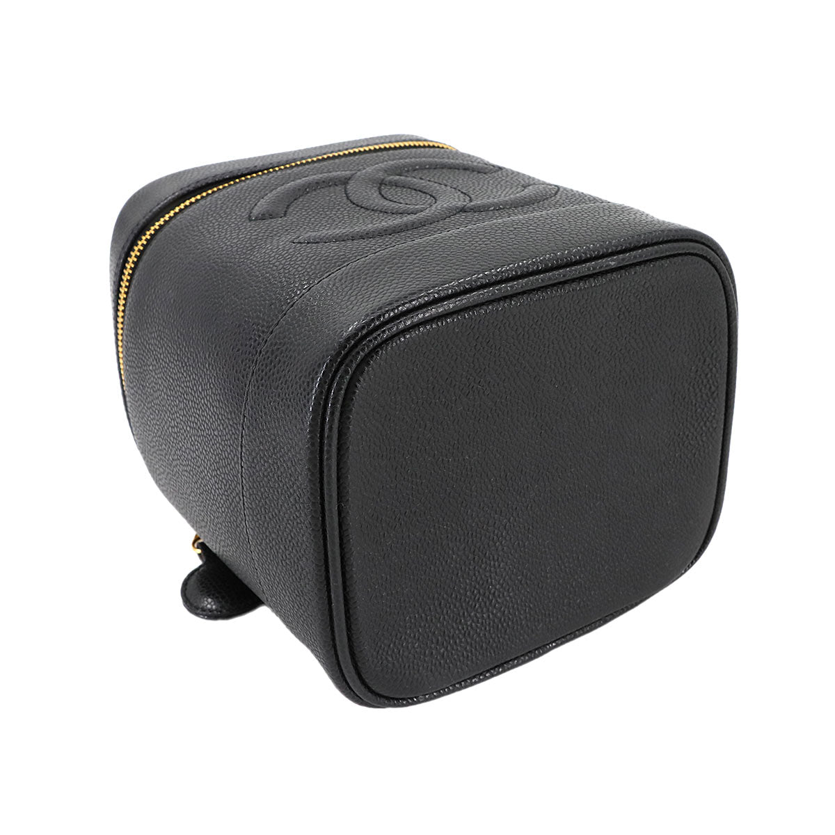 Vanity Hand Bag Caviar Skin Leather Black A01998 Vintage Purse