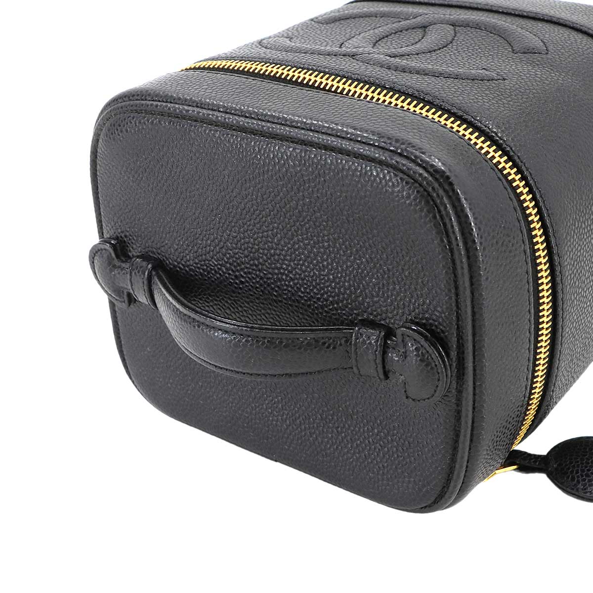 Vanity Hand Bag Caviar Skin Leather Black A01998 Vintage Purse