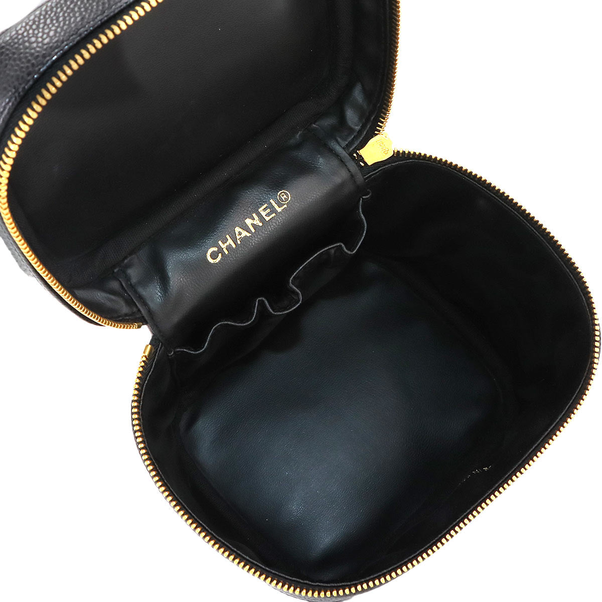 Vanity Hand Bag Caviar Skin Leather Black A01998 Vintage Purse