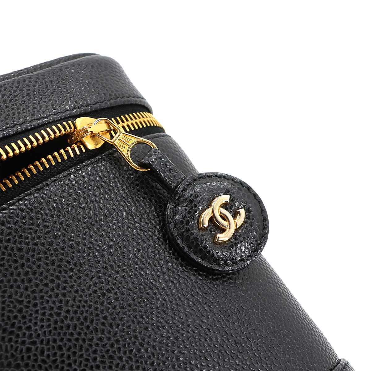 Vanity Hand Bag Caviar Skin Leather Black A01998 Vintage Purse