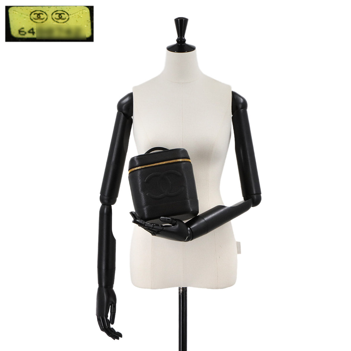 Vanity Hand Bag Caviar Skin Leather Black A01998 Vintage Purse