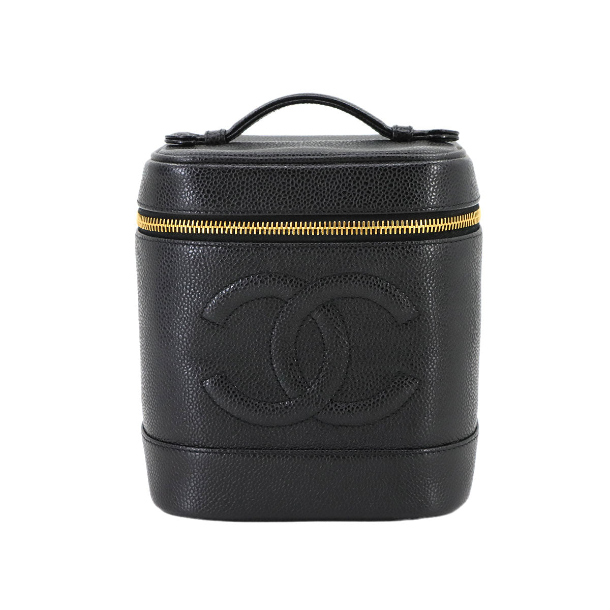 Vanity Hand Bag Caviar Skin Leather Black A01998 Vintage Purse