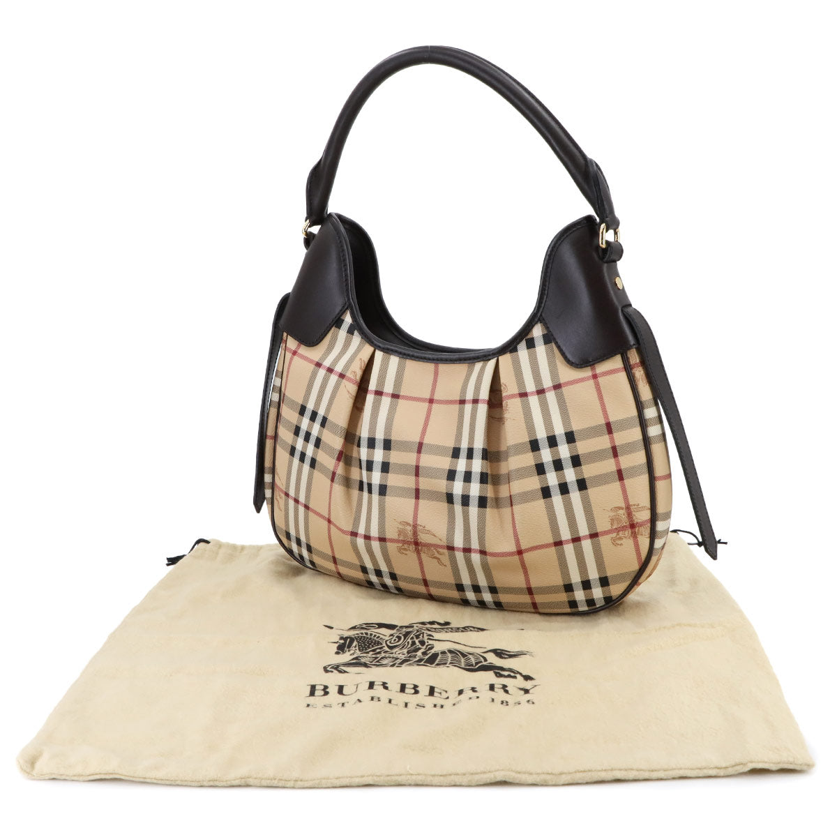 Shoulder Bag PVC Leather Beige Brown Plaid Purse