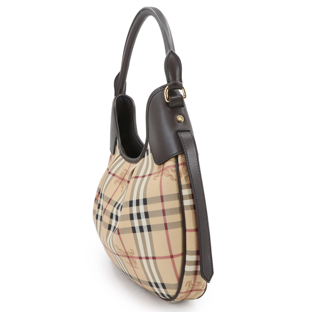 Shoulder Bag PVC Leather Beige Brown Plaid Purse