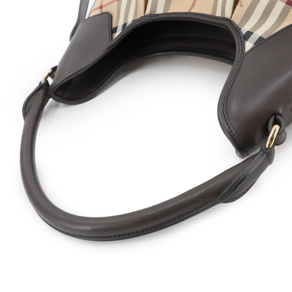 Shoulder Bag PVC Leather Beige Brown Plaid Purse