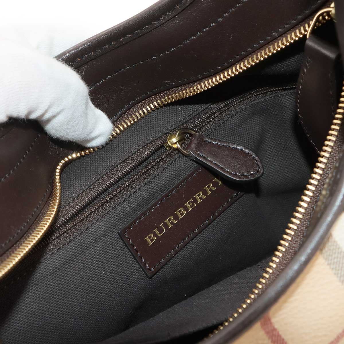 Shoulder Bag PVC Leather Beige Brown Plaid Purse