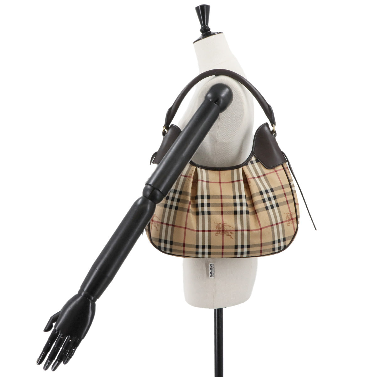 Shoulder Bag PVC Leather Beige Brown Plaid Purse