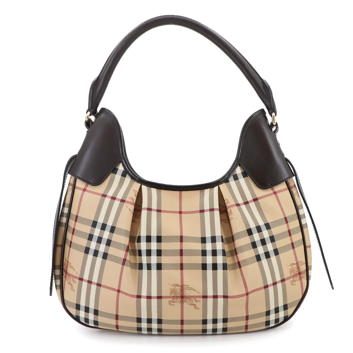 Shoulder Bag PVC Leather Beige Brown Plaid Purse