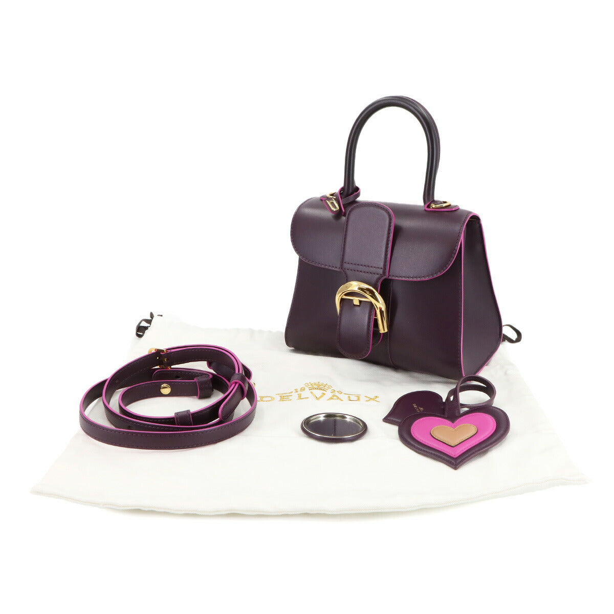 Brillant Mini Hand Shoulder Bag Leather Purple Heart Charm