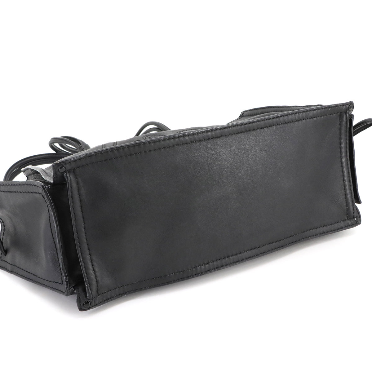 Shopper Tote Bag Leather Black Studs Logos Purse