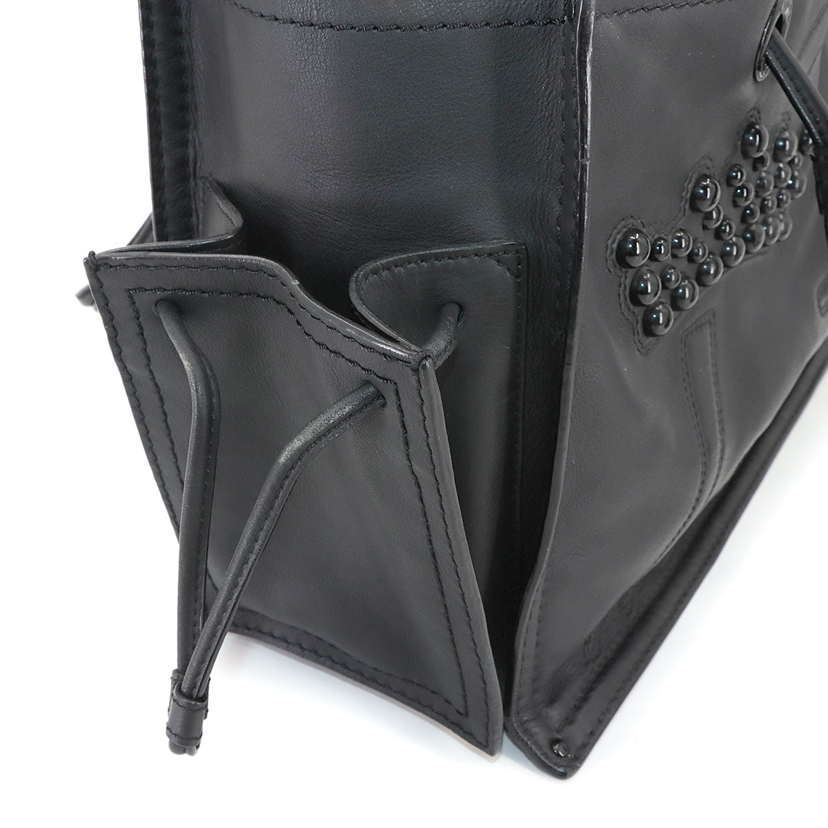 Shopper Tote Bag Leather Black Studs Logos Purse