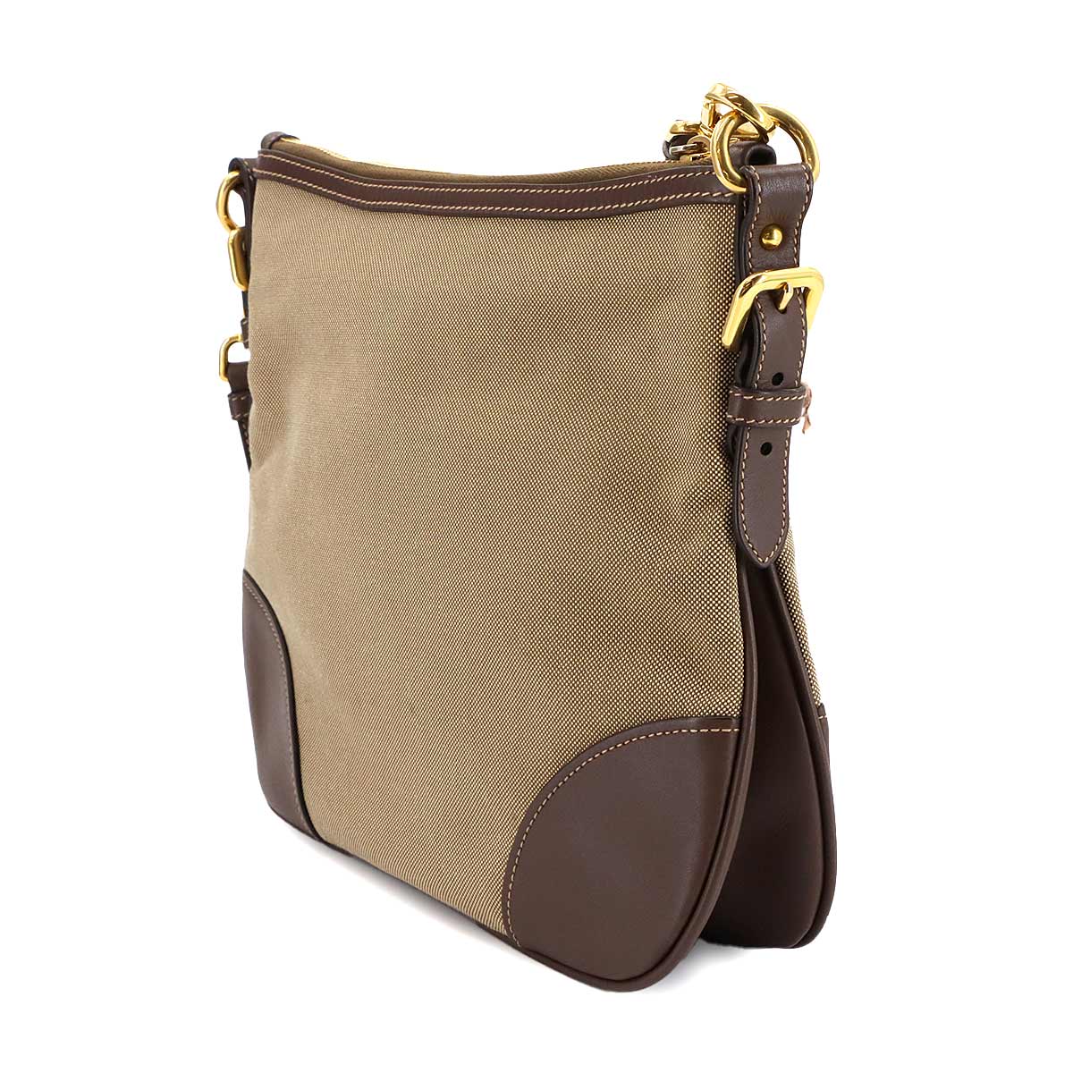 Logo Jacquard Shoulder Bag Canvas Leather Beige Brown Purse