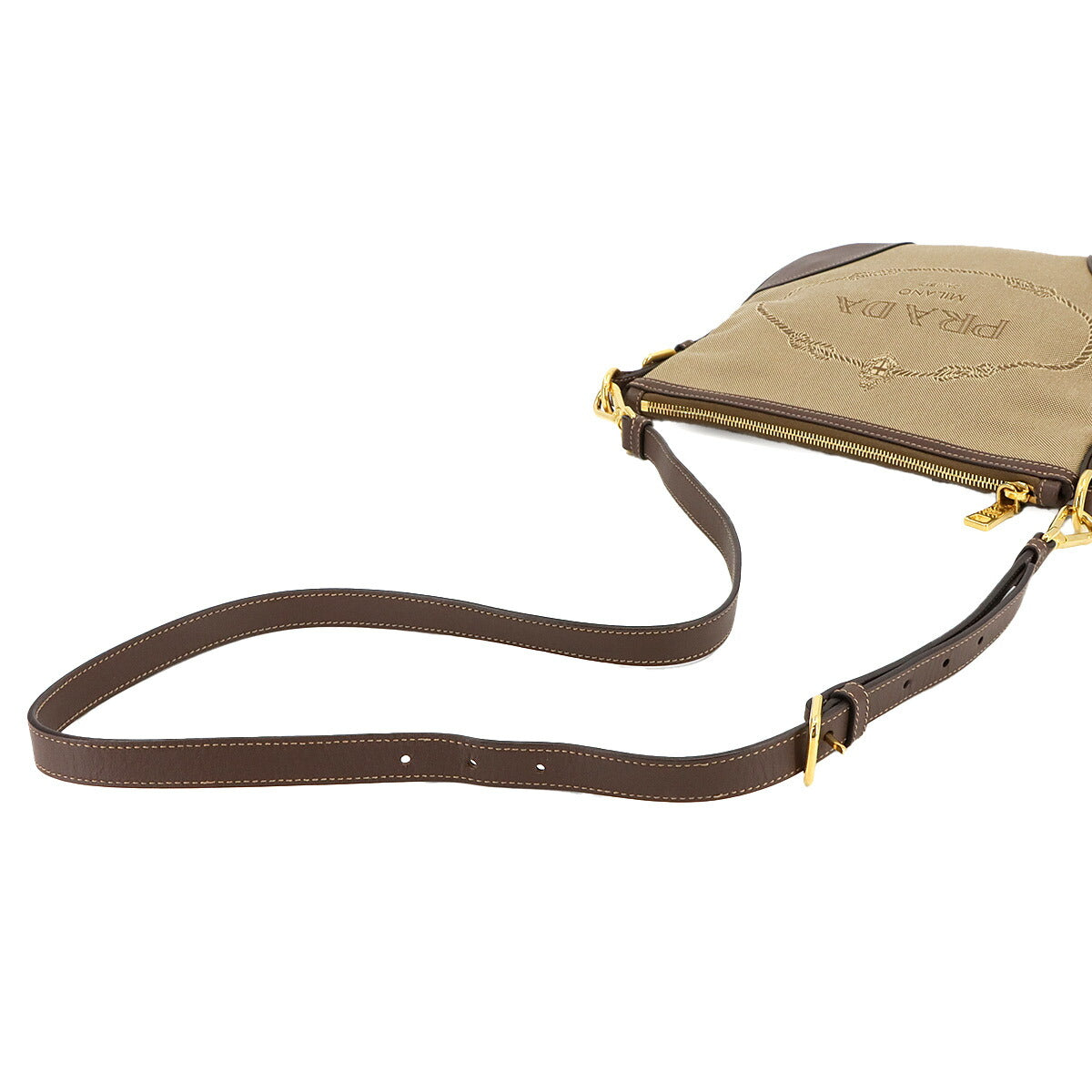 Logo Jacquard Shoulder Bag Canvas Leather Beige Brown Purse