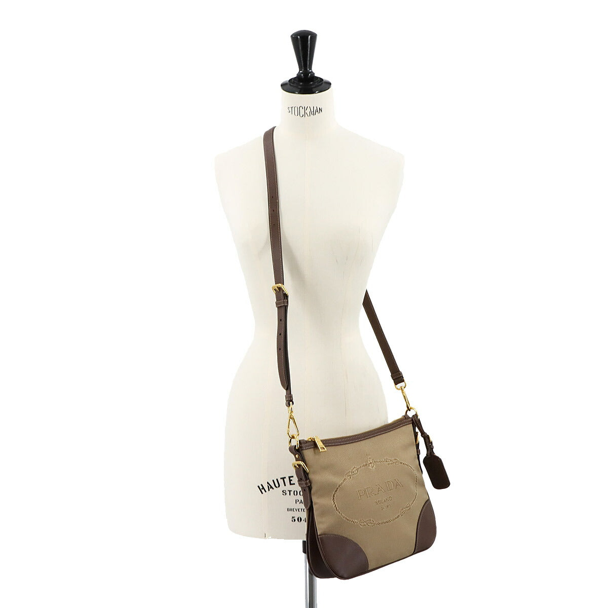 Logo Jacquard Shoulder Bag Canvas Leather Beige Brown Purse