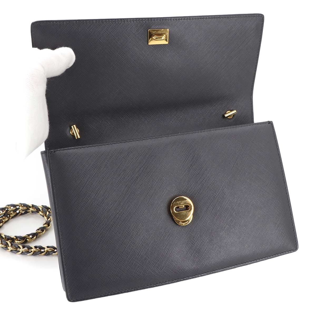 Chain Shoulder Bag Leather Gray 21E480 Purse