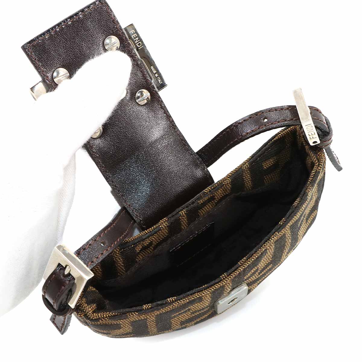 Zucca Mini Croissant Bag Pouch Canvas Leather Brown Vintage