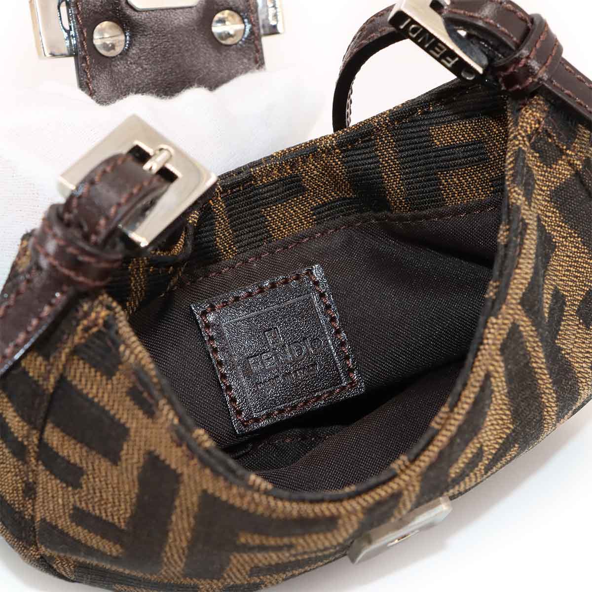 Zucca Mini Croissant Bag Pouch Canvas Leather Brown Vintage