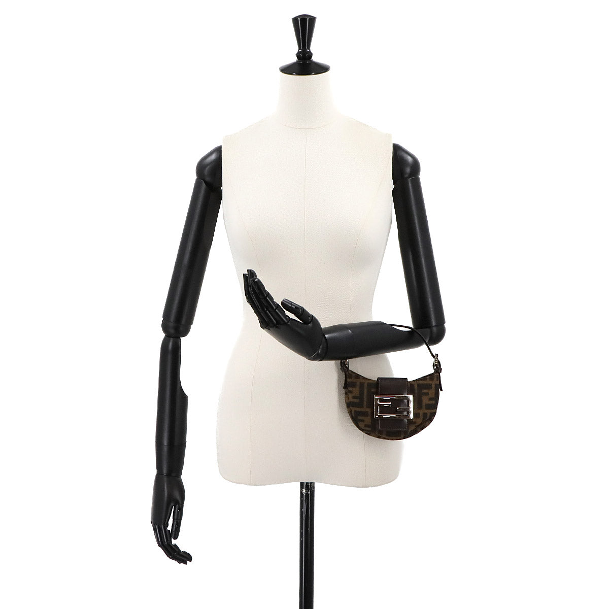 Zucca Mini Croissant Bag Pouch Canvas Leather Brown Vintage