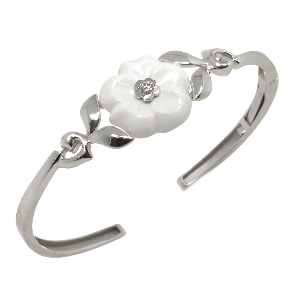 Camellia Diamond Ceramic Bracelet 18K White Gold 750