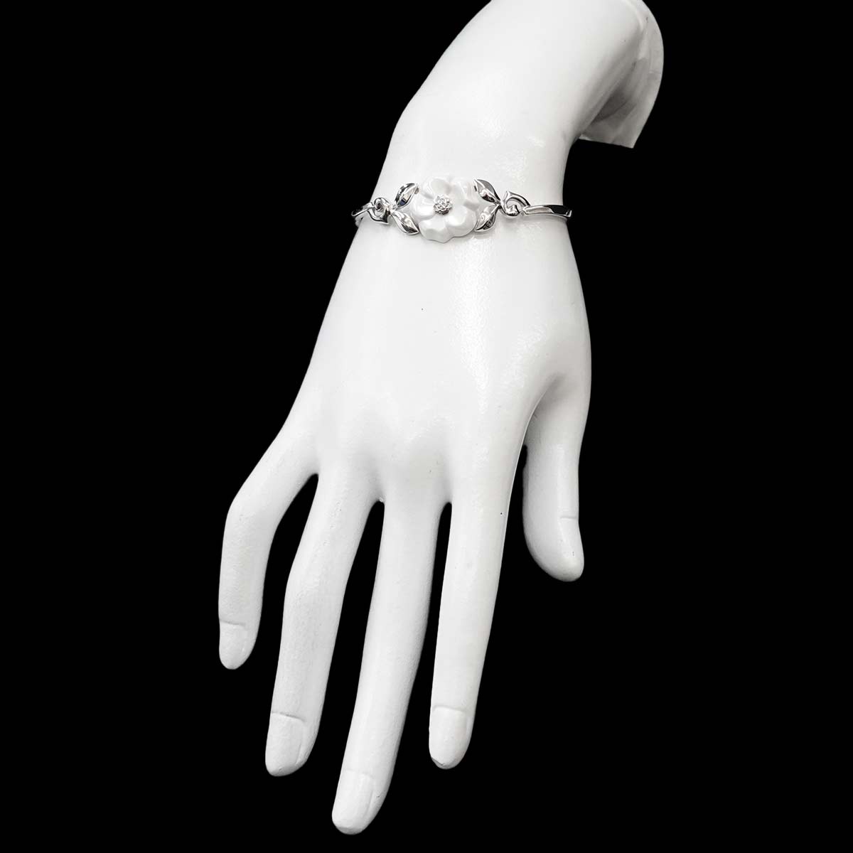 Camellia Diamond Ceramic Bracelet 18K White Gold 750