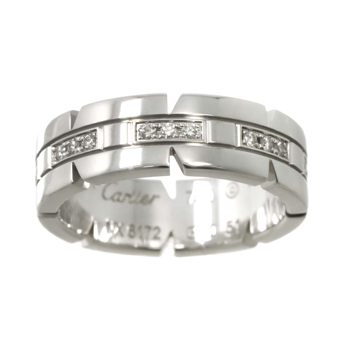 Tank Ring Diamond 18K White Gold 750 size51 5.25-5.5(US)