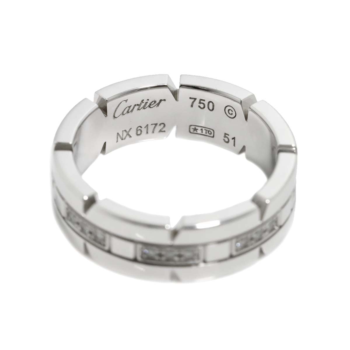 Tank Ring Diamond 18K White Gold 750 size51 5.25-5.5(US)
