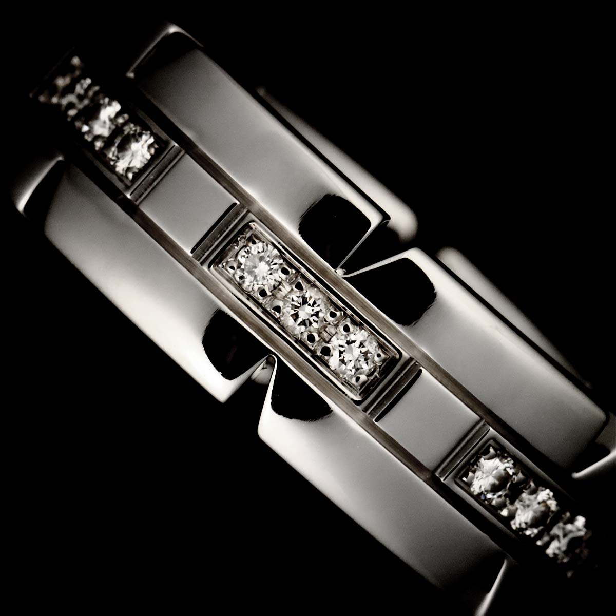 Tank Ring Diamond 18K White Gold 750 size51 5.25-5.5(US)