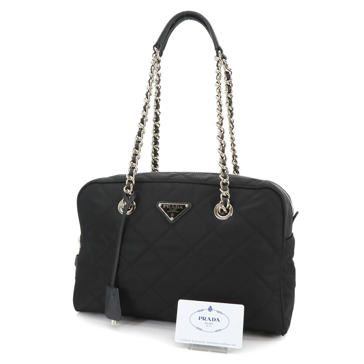 Chain Shoulder Bag Quilting Nylon Leather Nero Black 1BB903