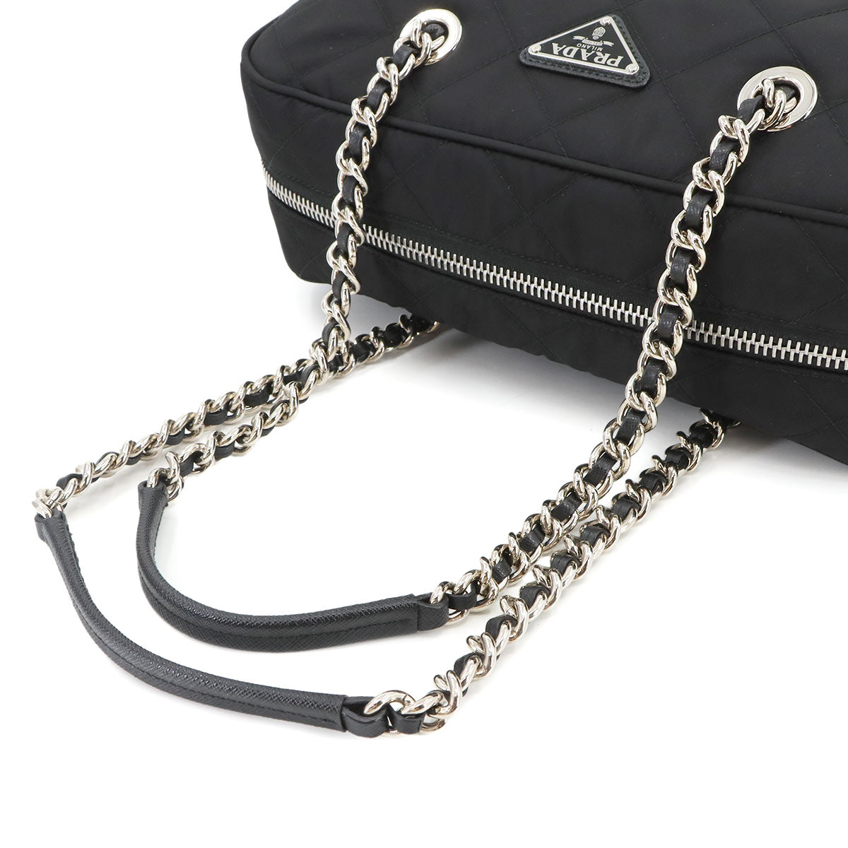 Chain Shoulder Bag Quilting Nylon Leather Nero Black 1BB903