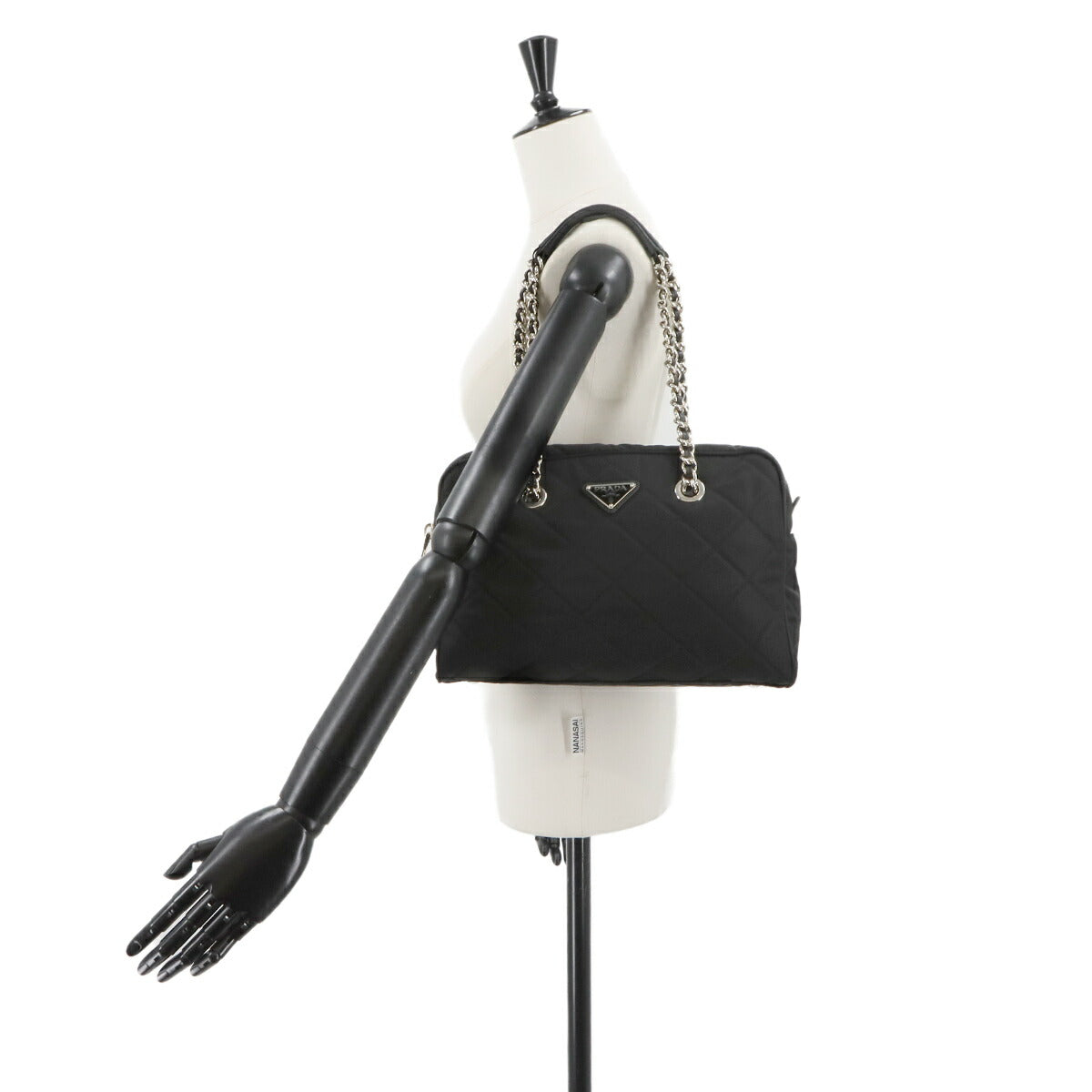 Chain Shoulder Bag Quilting Nylon Leather Nero Black 1BB903