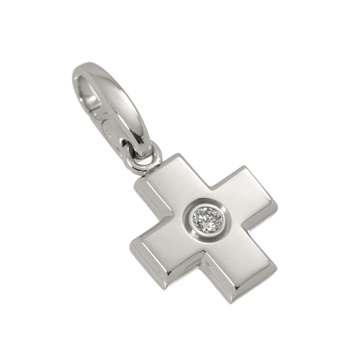 Diamond Cross Motif Charm Pendant 18K White Gold 750