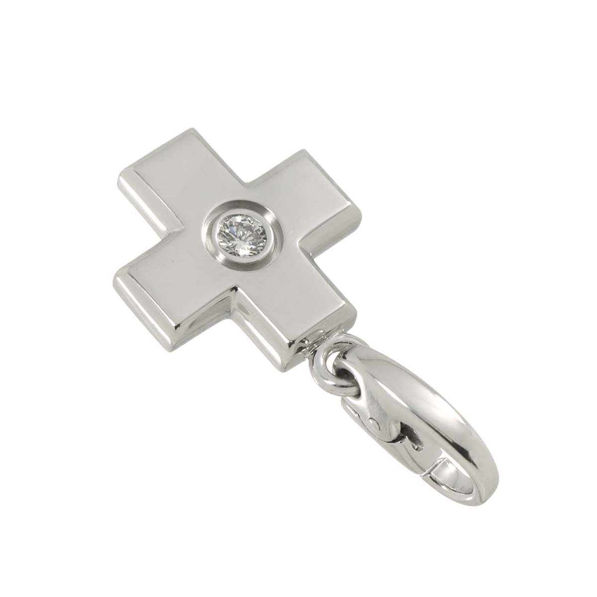 Diamond Cross Motif Charm Pendant 18K White Gold 750