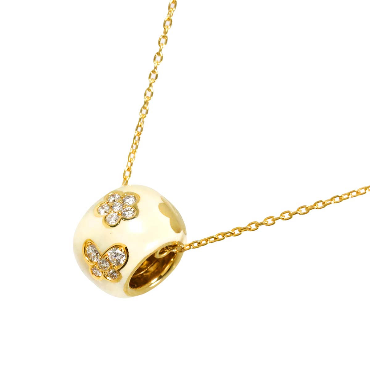 Diamond 0.16ct Enamel Necklace 18K YG 750