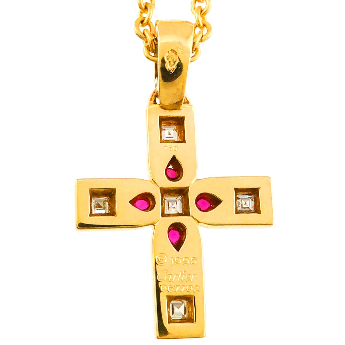 Diamond Ruby Cross Necklace 18K Yellow Gold 750