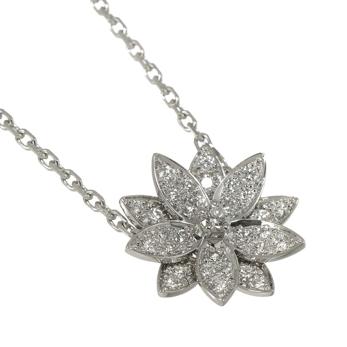 Lotus Small Diamond Necklace 18K White Gold 750