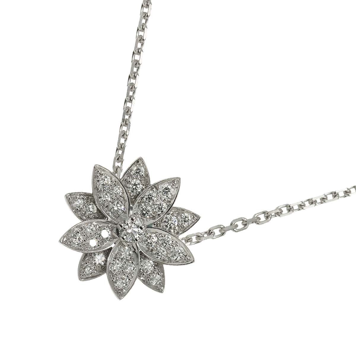 Lotus Small Diamond Necklace 18K White Gold 750