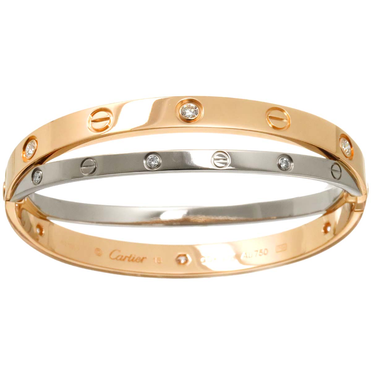 Love Bracelet Diamond 12P 18K K18 PG WG 750 size16