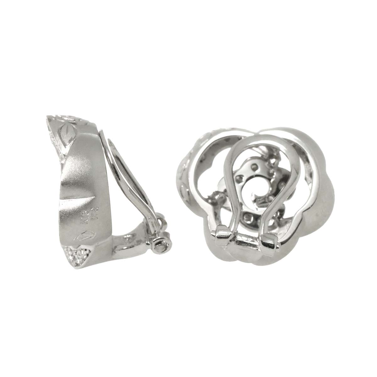 Diamond 0.54ct Rose motif Earrings Clip on 18K WG 750