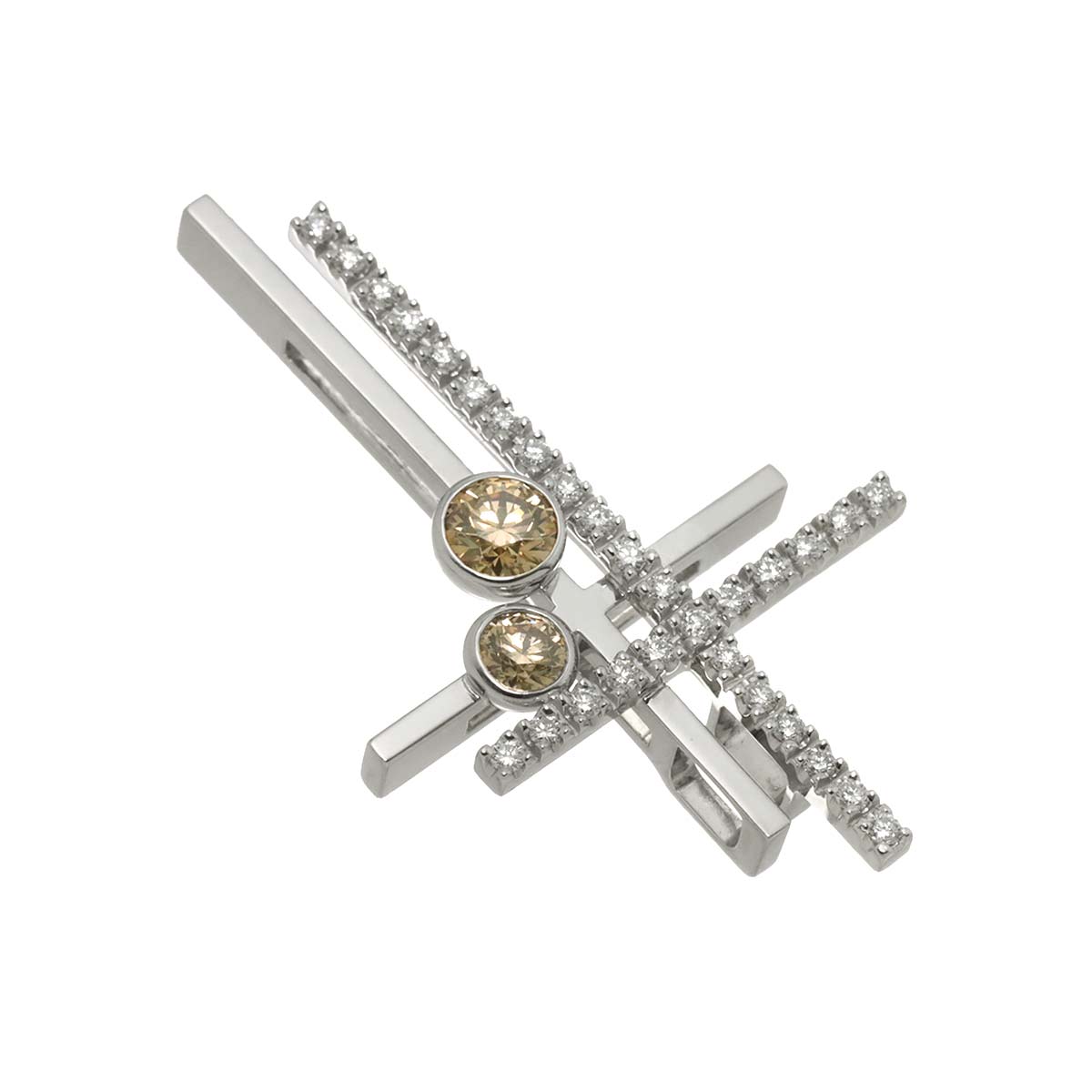 Diamond 0.58ct/0.37ct Cross Motif Pendant 18K White Gold 750