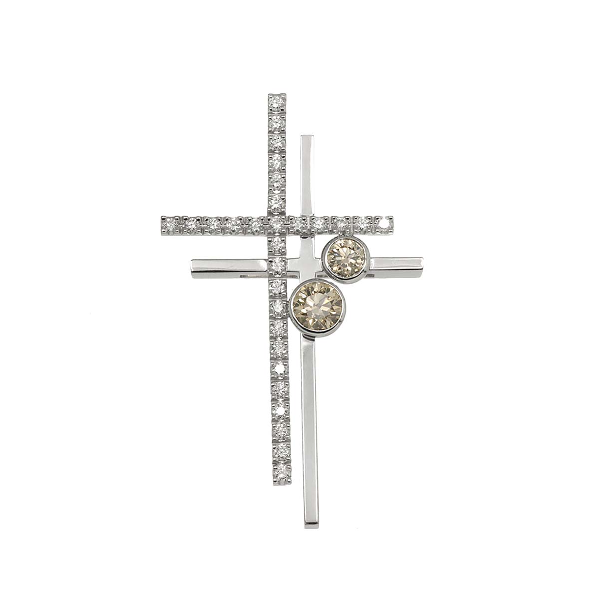 Diamond 0.58ct/0.37ct Cross Motif Pendant 18K White Gold 750