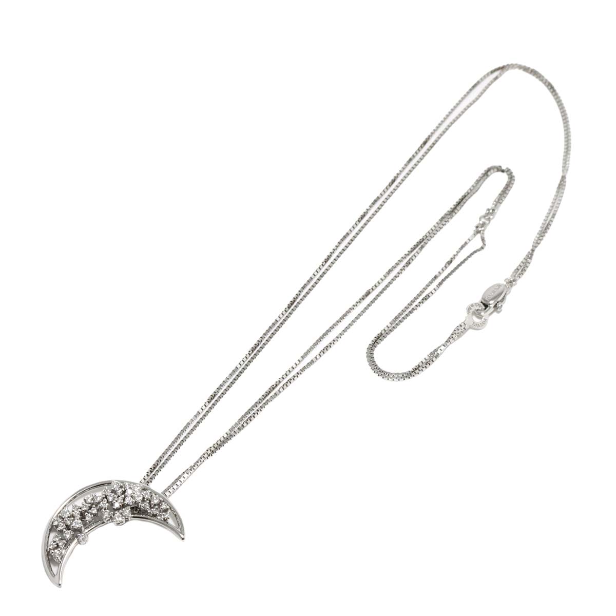Moon Motif Diamond Necklace 18K WG 750