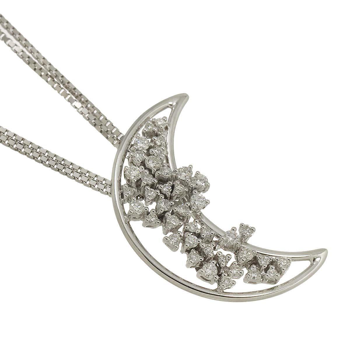 Moon Motif Diamond Necklace 18K WG 750